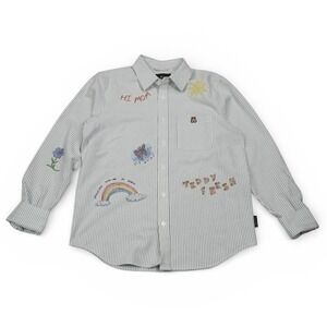 Teddy Fresh Doodle Embroidered Pinstripe Button Down Shirt Gray White XS
